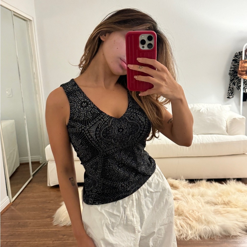 VINTAGE MORGAN DE TOI GLITTER BLACK EMBELLISHED TOP
